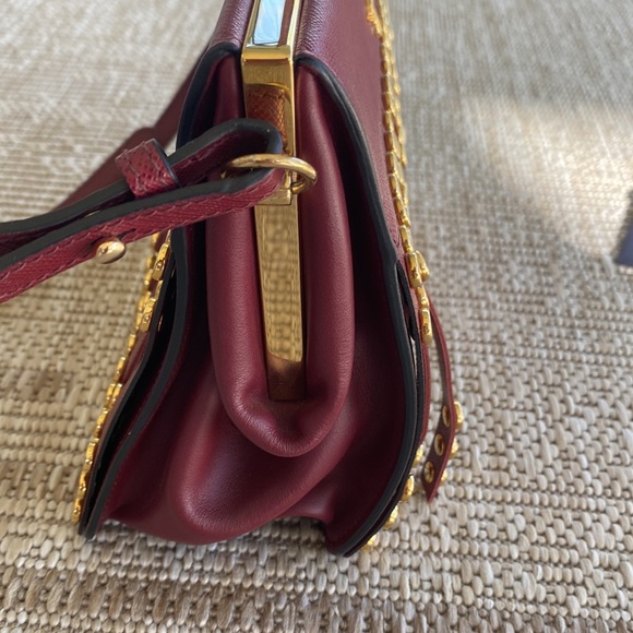 Prada Burgendy Saffiano city C Lux leather Studded Idol Should bag - Picture 12 of 13
